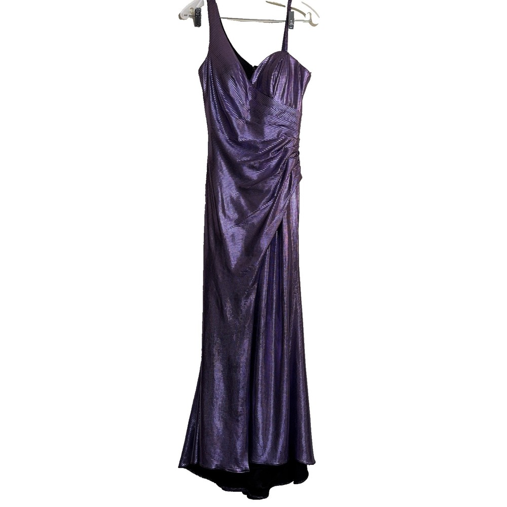 CINDERELLA DIVINE CD188 Metallic Purple‎ One Shoulder Gown M* Prom Formal Slit